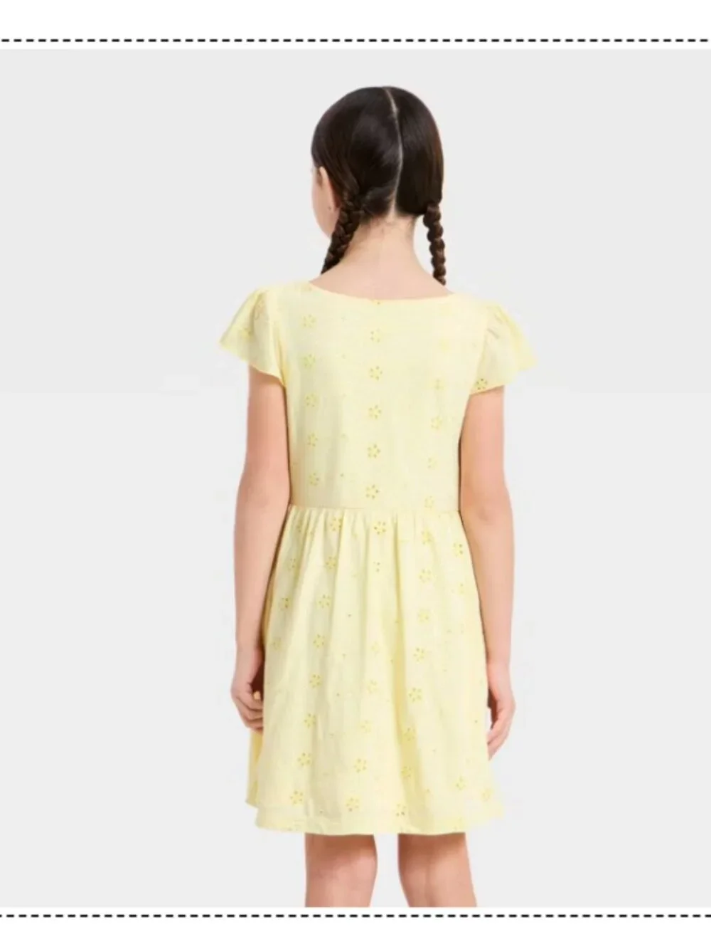 Cat & Jack Girls' Short Sleeve Knit Eyelet Dress -  Pale Yellow S (6/7)
